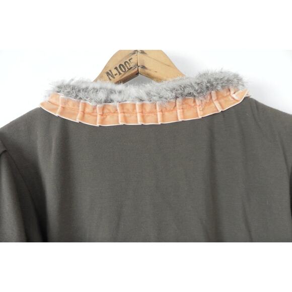 Vintage Free for Humanity Jeweled Beadazzled Med Olive Green Rabbit Fur Trim Top - Picture 16 of 16